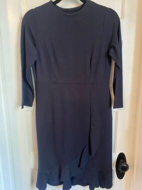 J. Jill Navy Long Sleeve Ruffle-Hem Dress
